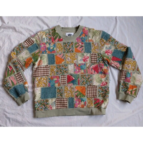 Round Two Other - Round Two Quilted Patchwork Crewneck Sweatshirt Retro Mens Size Small